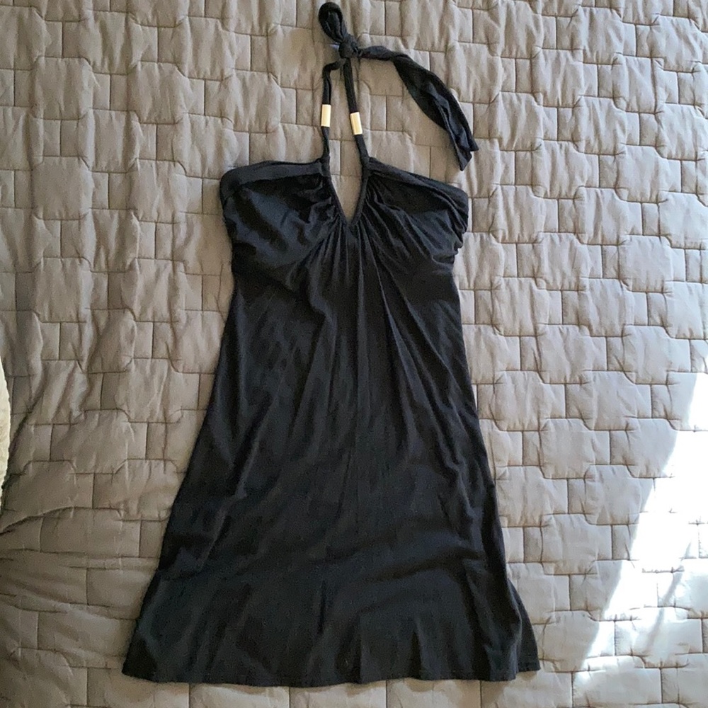 Halter top dress with metal adornment on straps